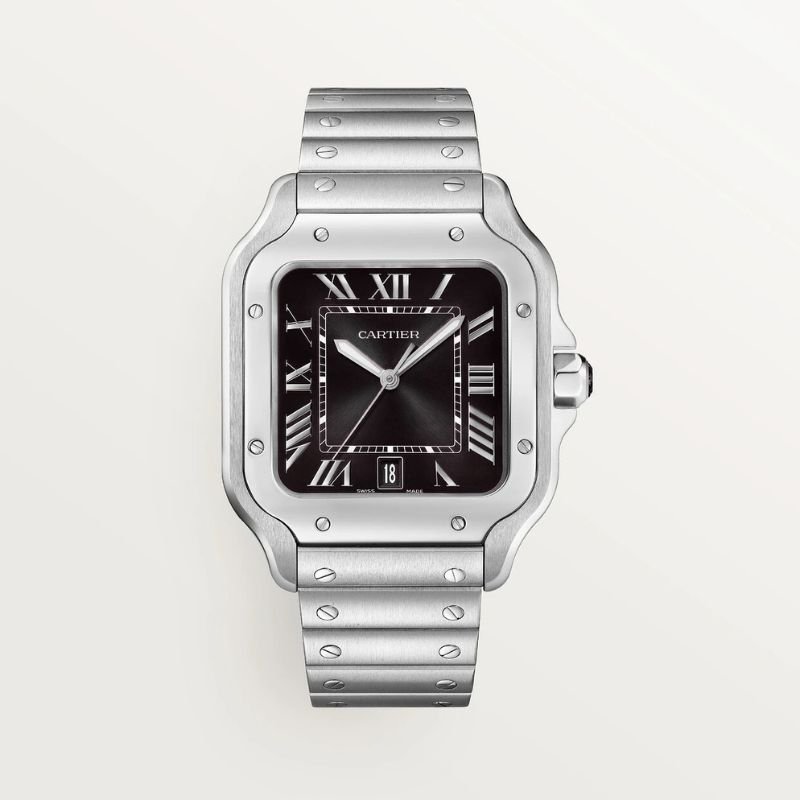 Montre Santos Acier Cadrant Noir